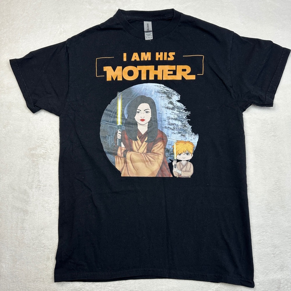 Gildan Star‎ Wars I Am His Mother Jedi Graphic T-Shirt Women's Medium Black
